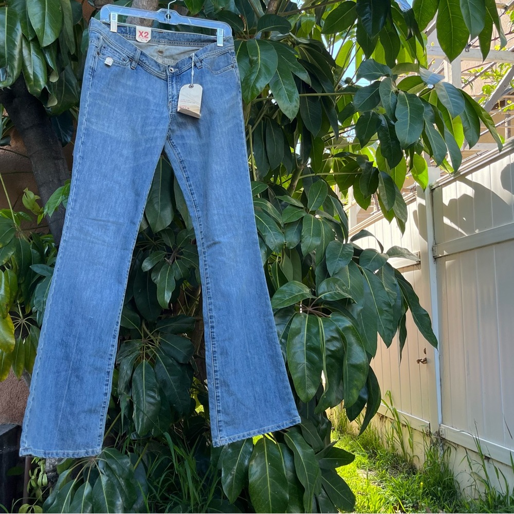 NWT Deadstock Vintage Y2K Express light blue denim ultra low rise flare jeans!